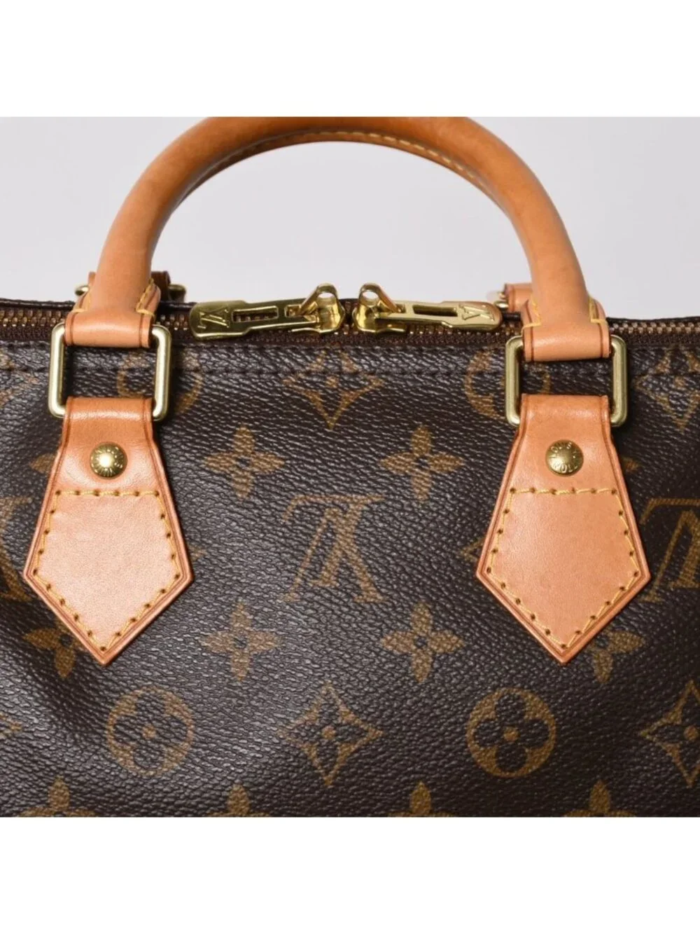 Louis Vuitton Speedy 25 Handbag Monogram Leather Brown Gold